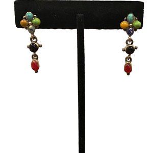 925 Sterling Silver and Multi-Stone Dangle Post-Style Earrings